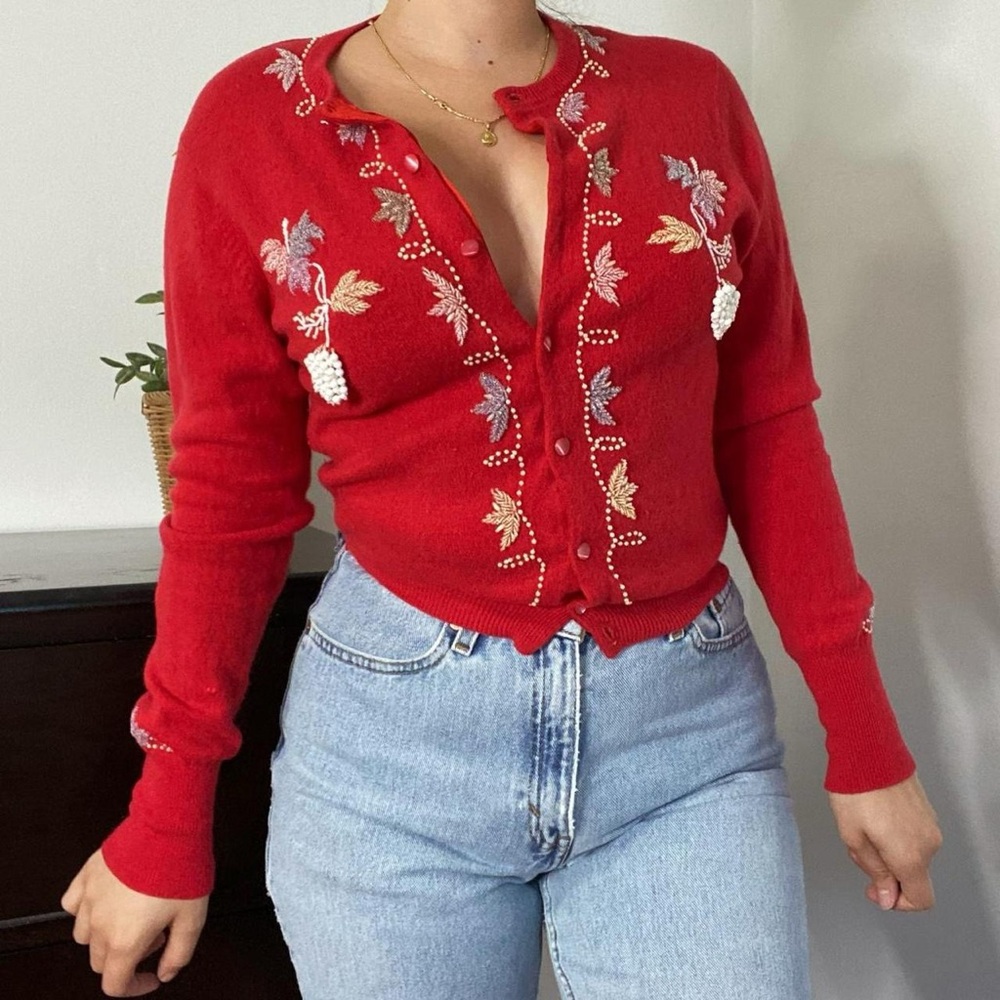 Vintage 1960s holiday beaded cardigan